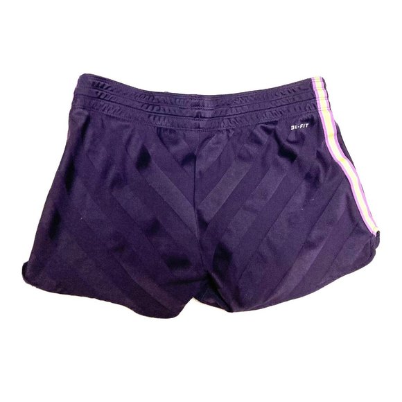 Nike Dri Fit Purple Athletic Shorts Women' Small Chartreuse & Lilac Side Stripes - Picture 3 of 5